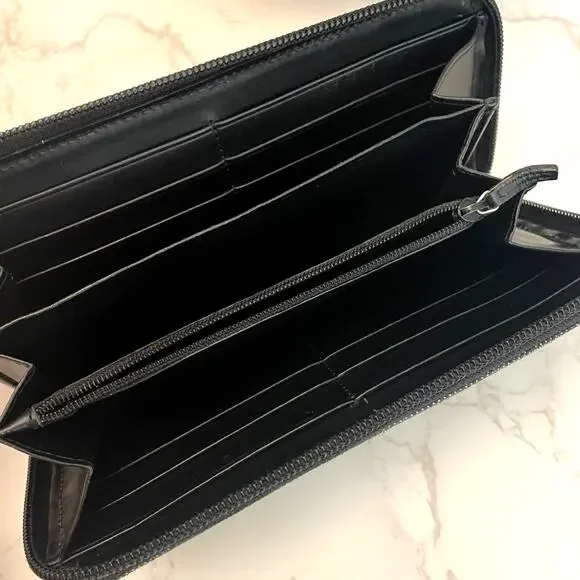 GUCCI VINTAGE GG Monogram BLACK DENIM Zip Around Wallet, Box, Dust Bag EUC - Picture 6 of 7